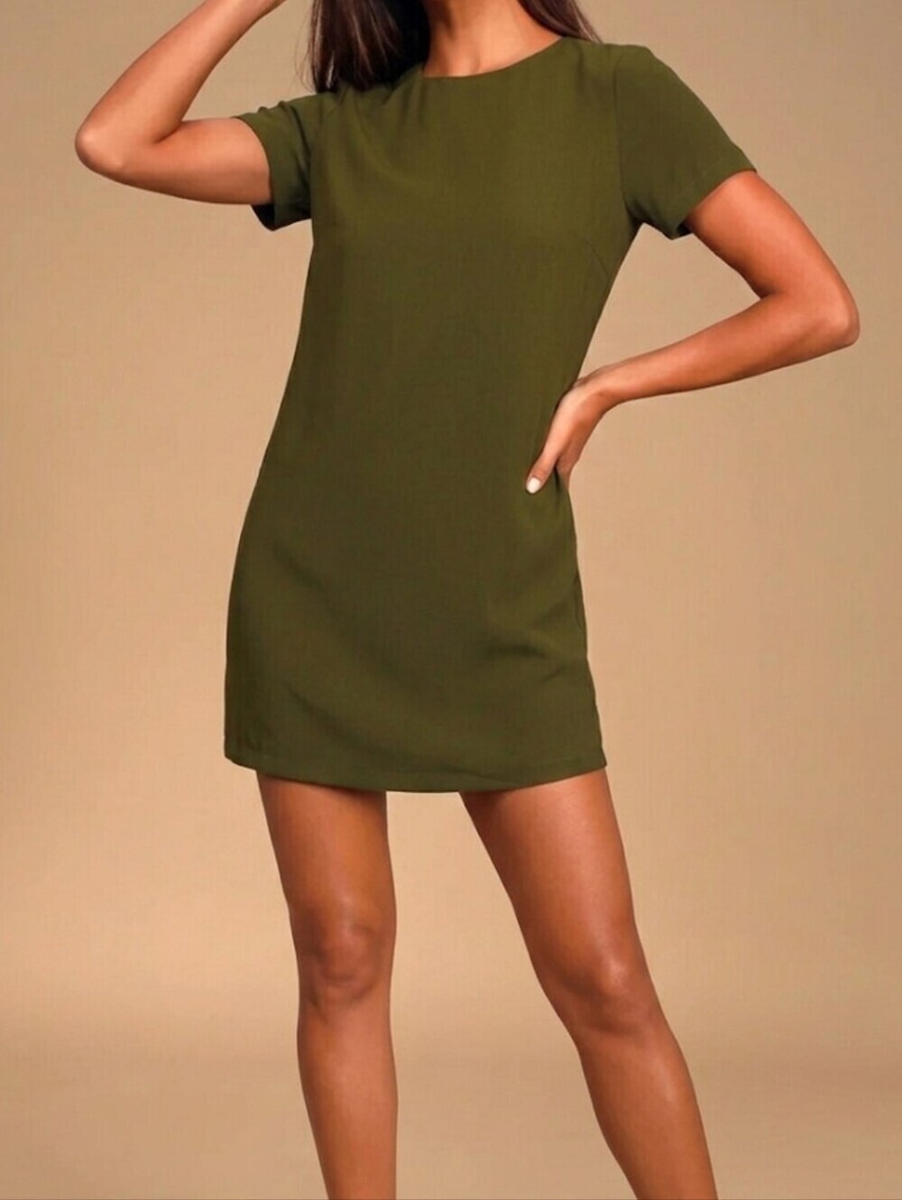 Lulus Shift and Shout Short Sleeve Olive Green Mini Shift Dress - NWT - Size Med